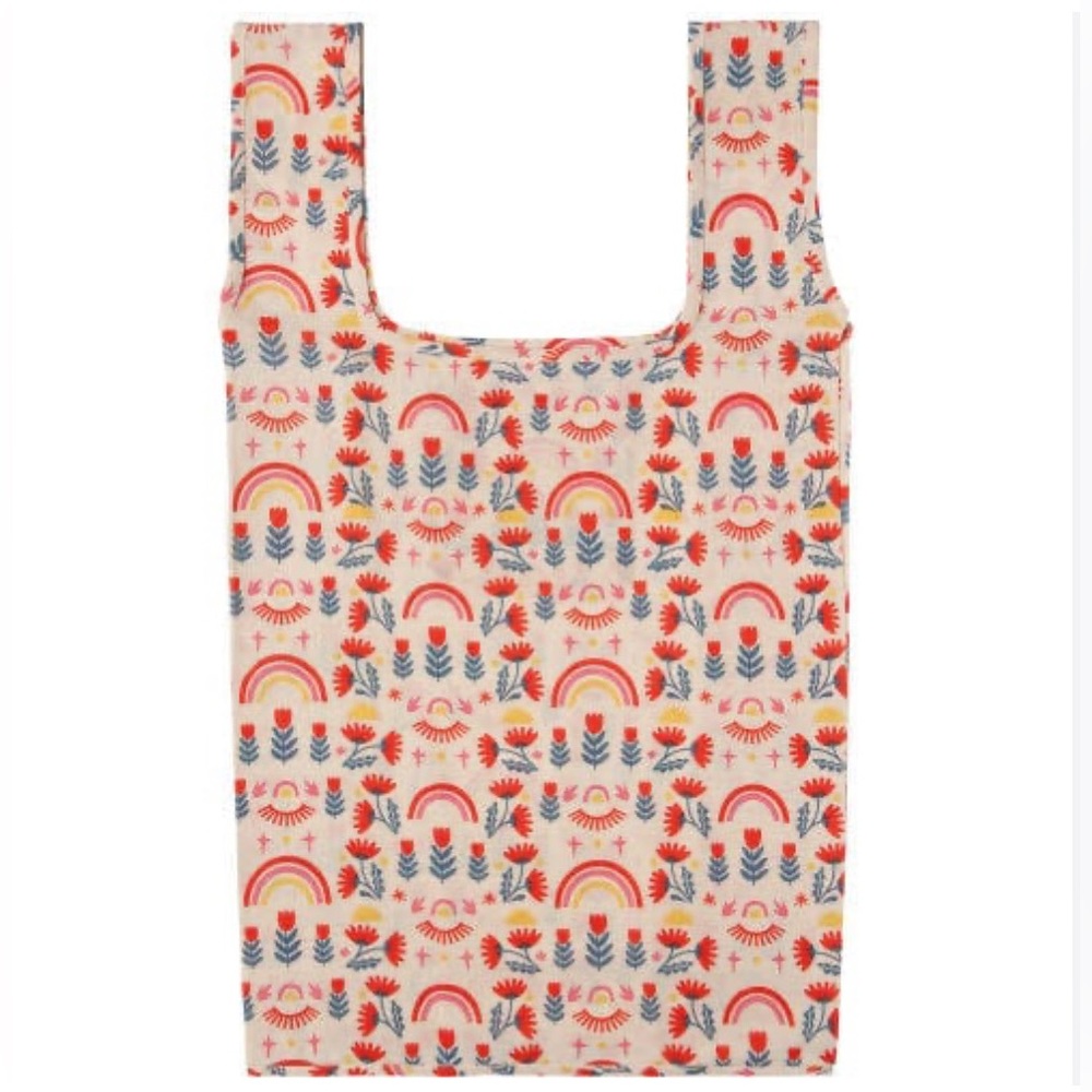 “be here now” cotton canvas tote-folds away/great travel bag-NWT